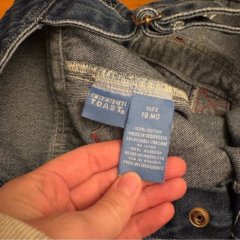 Vintage Kids French Toast 90s Jeans Denim Patchwork Overalls Size 18M - Picture 8 of 8